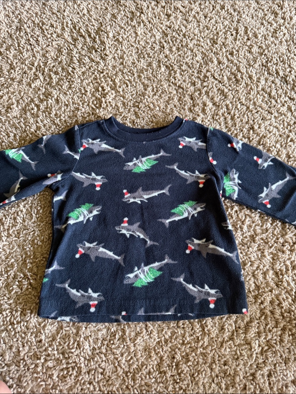 Old Navy Navy Long-Sleeve Shark Print Tee with Green Accents